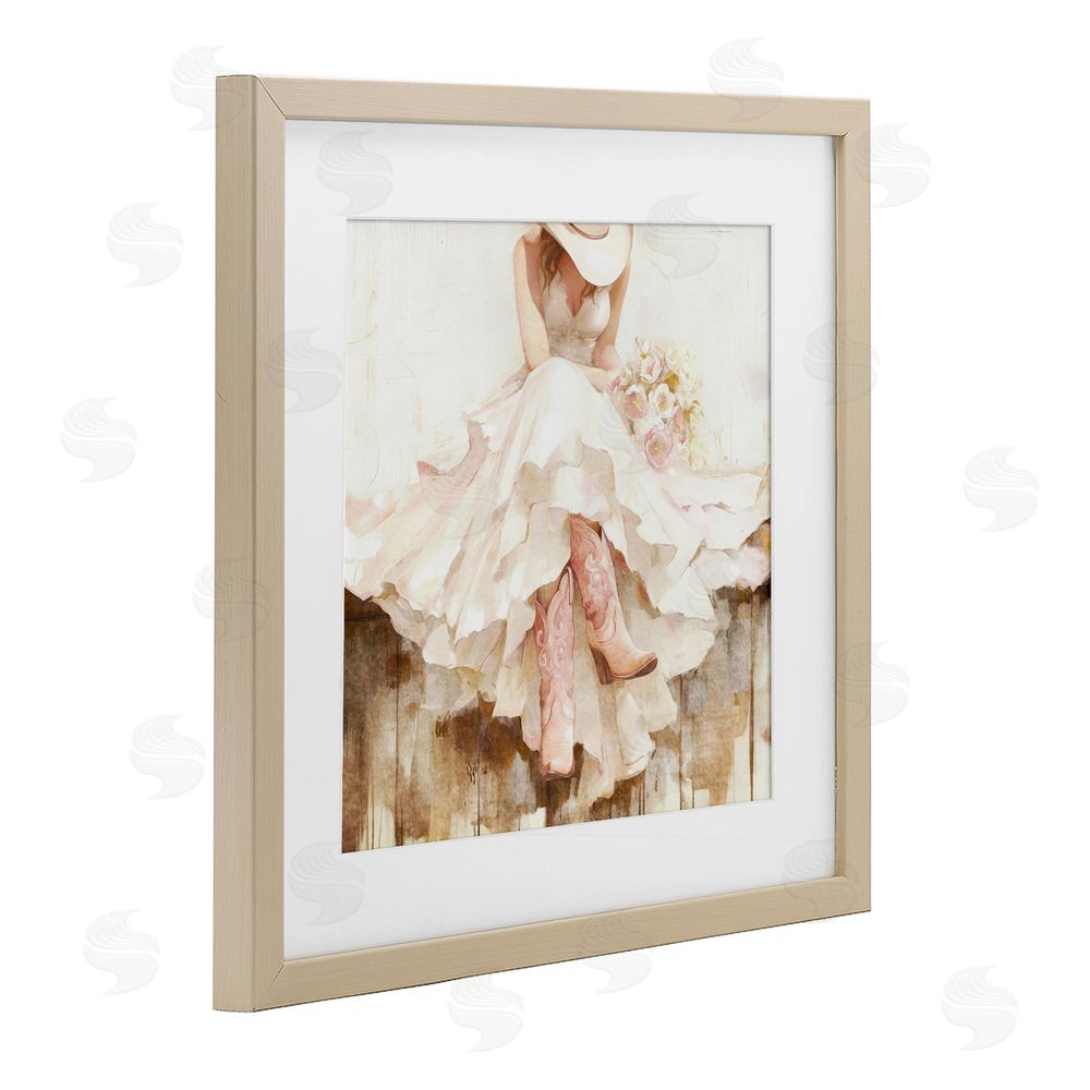 Tina LeCour Cowgirl On The Fence Birch Framed Print Under Glass Wall Art