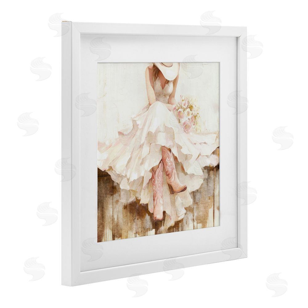 Tina LeCour Cowgirl On The Fence White Framed Print Under Glass Wall Art