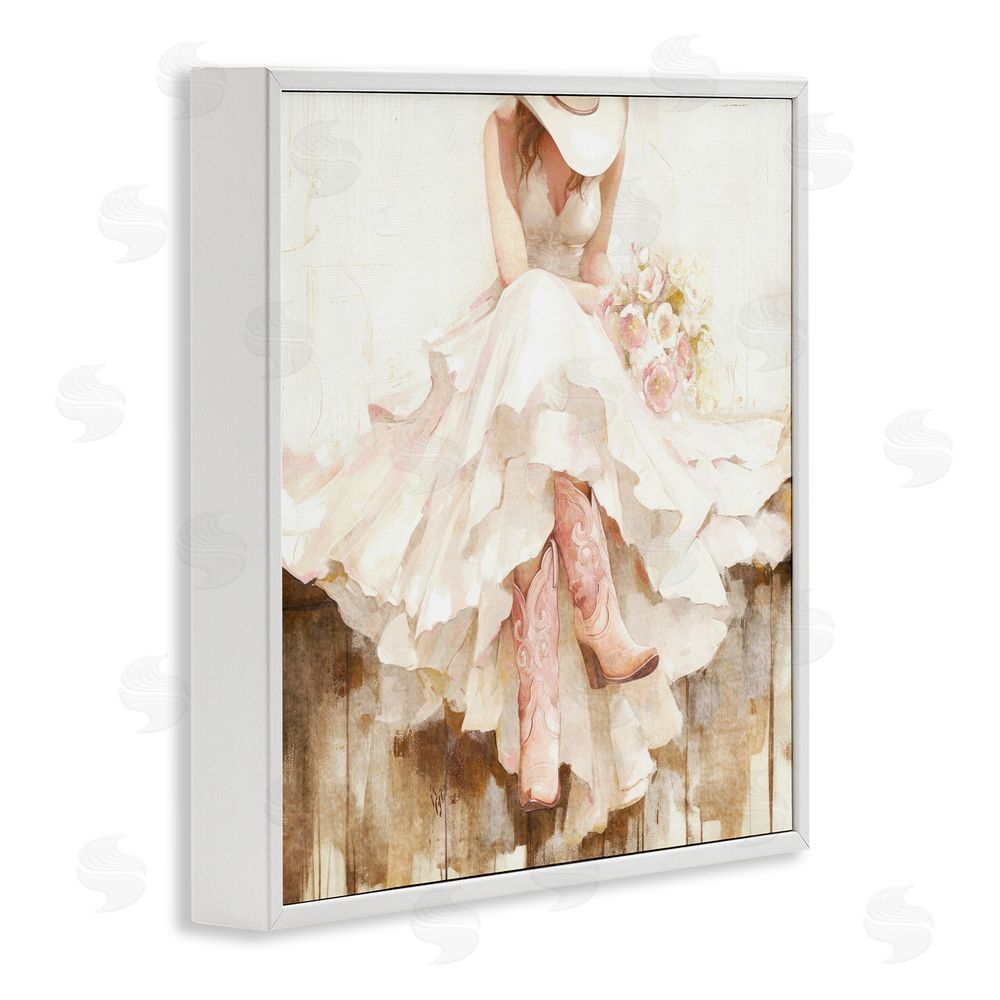 Tina LeCour Cowgirl On The Fence White Framed Giclee Wall Art Print