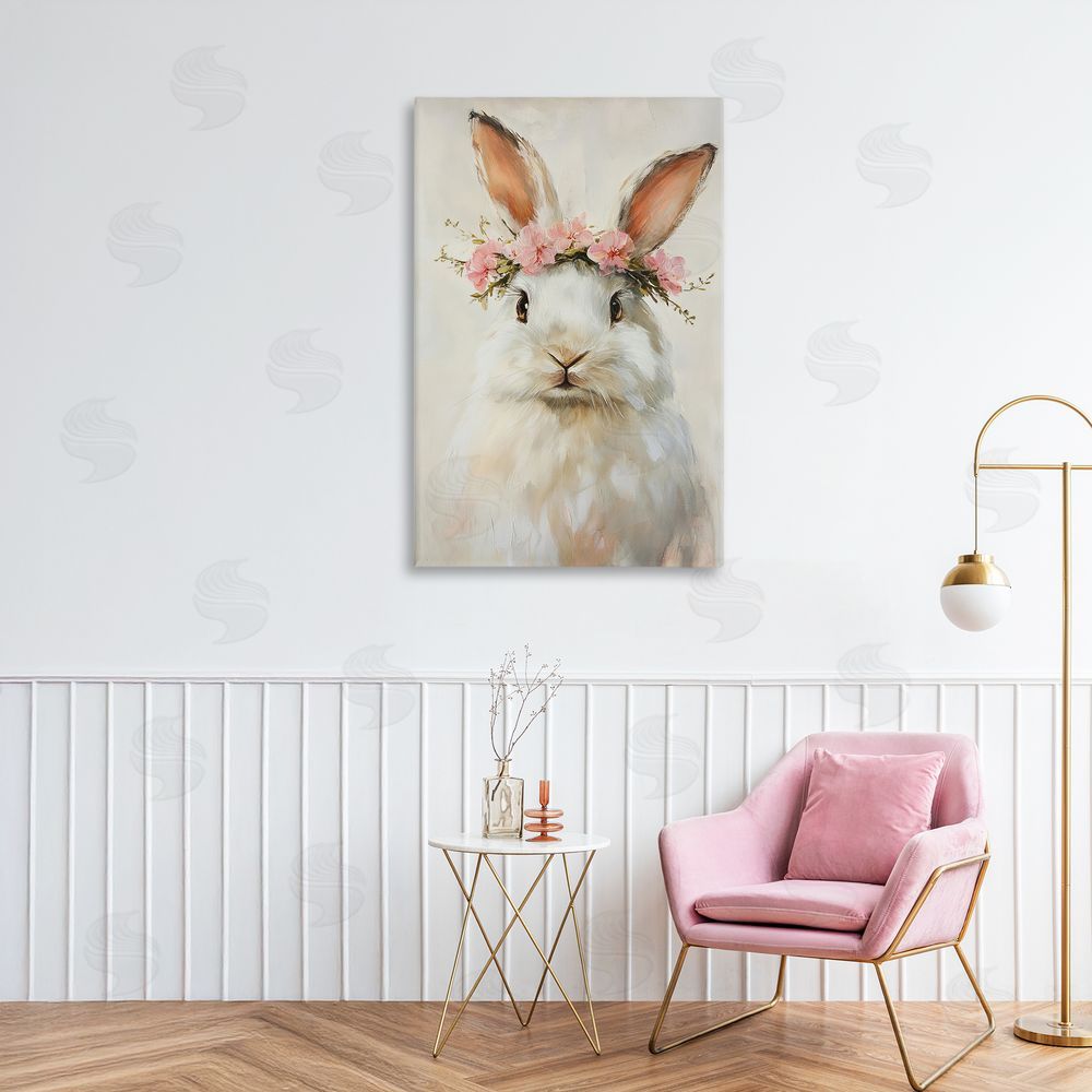 Tina LeCour Bunnykins with Pink Crown Stretched Canvas Wall Art in Room