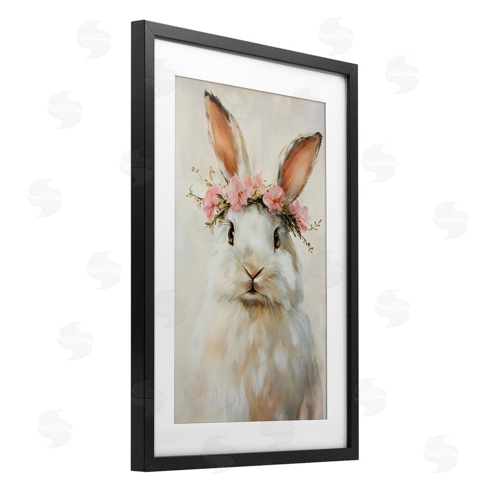 Tina LeCour Bunnykins with Pink Crown Black Framed Print Under Glass Wall Art
