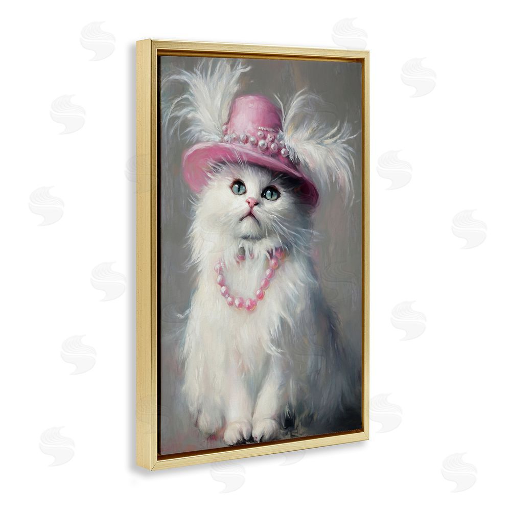 Tina LeCour Beautiful Brigitte Cat Gold Floating Frame Canvas Wall Art Print