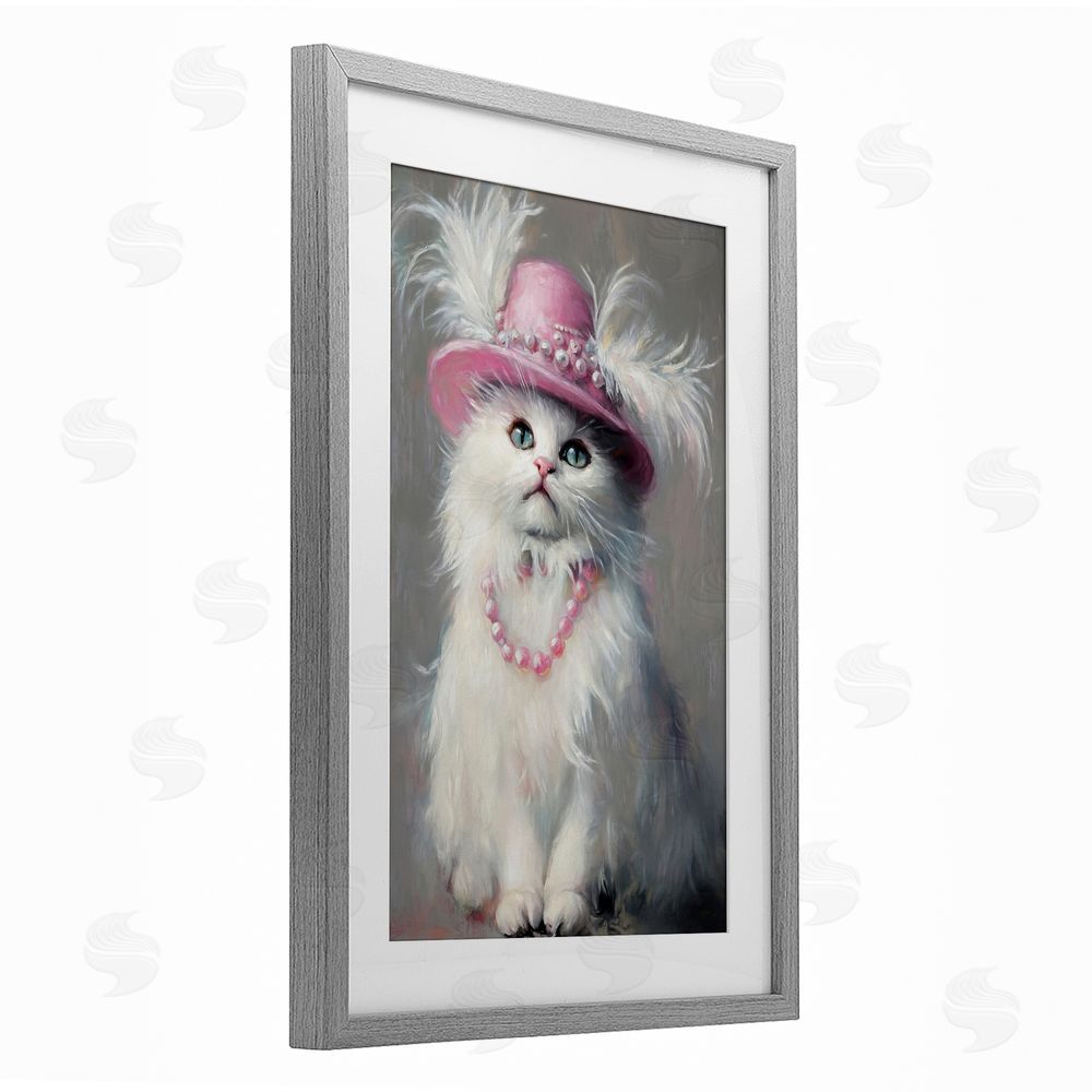 Tina LeCour Beautiful Brigitte Cat Gray Framed Print Under Glass Wall Art