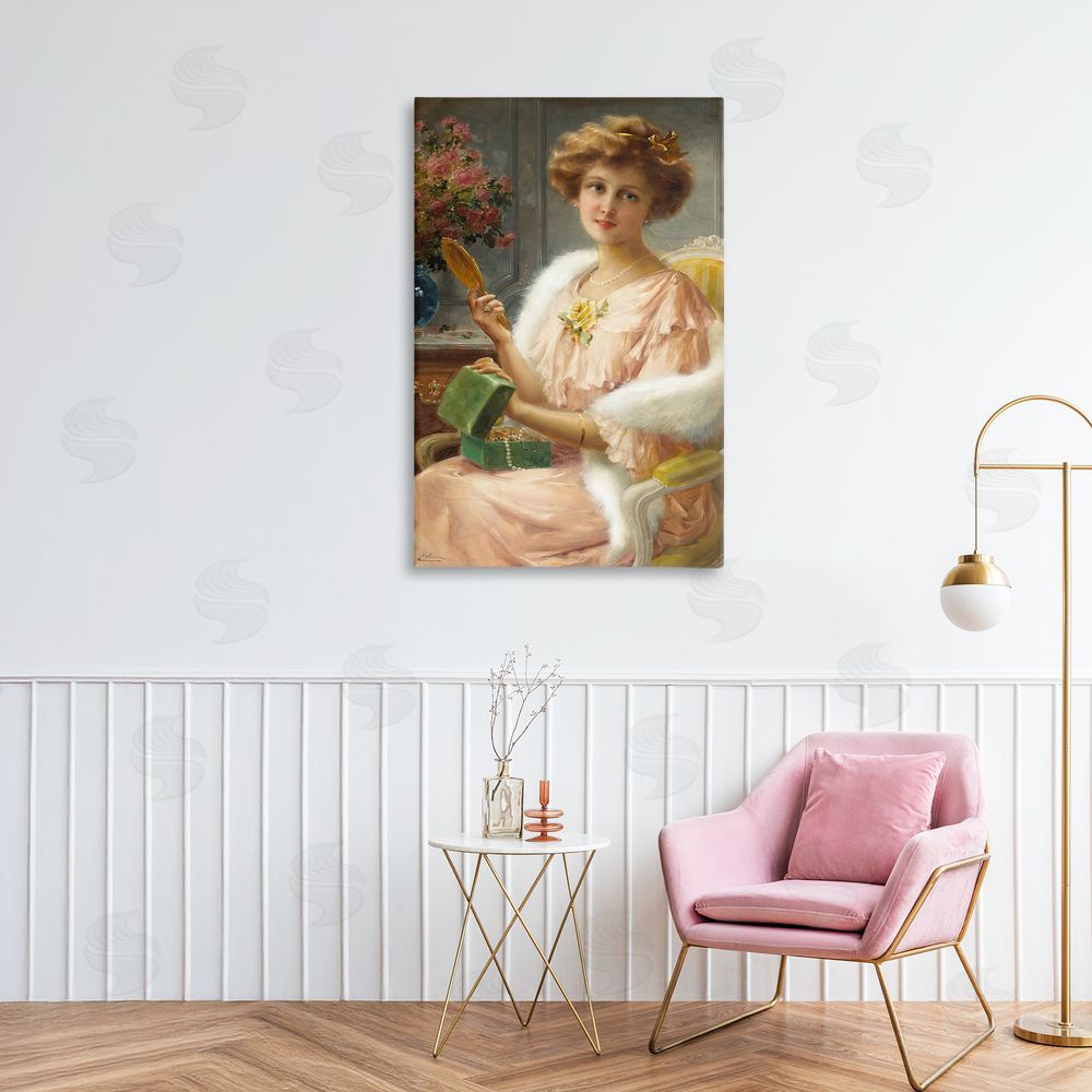 Tina LeCour Young Lady with Mirror Stretched Canvas Wall Art Print in Room