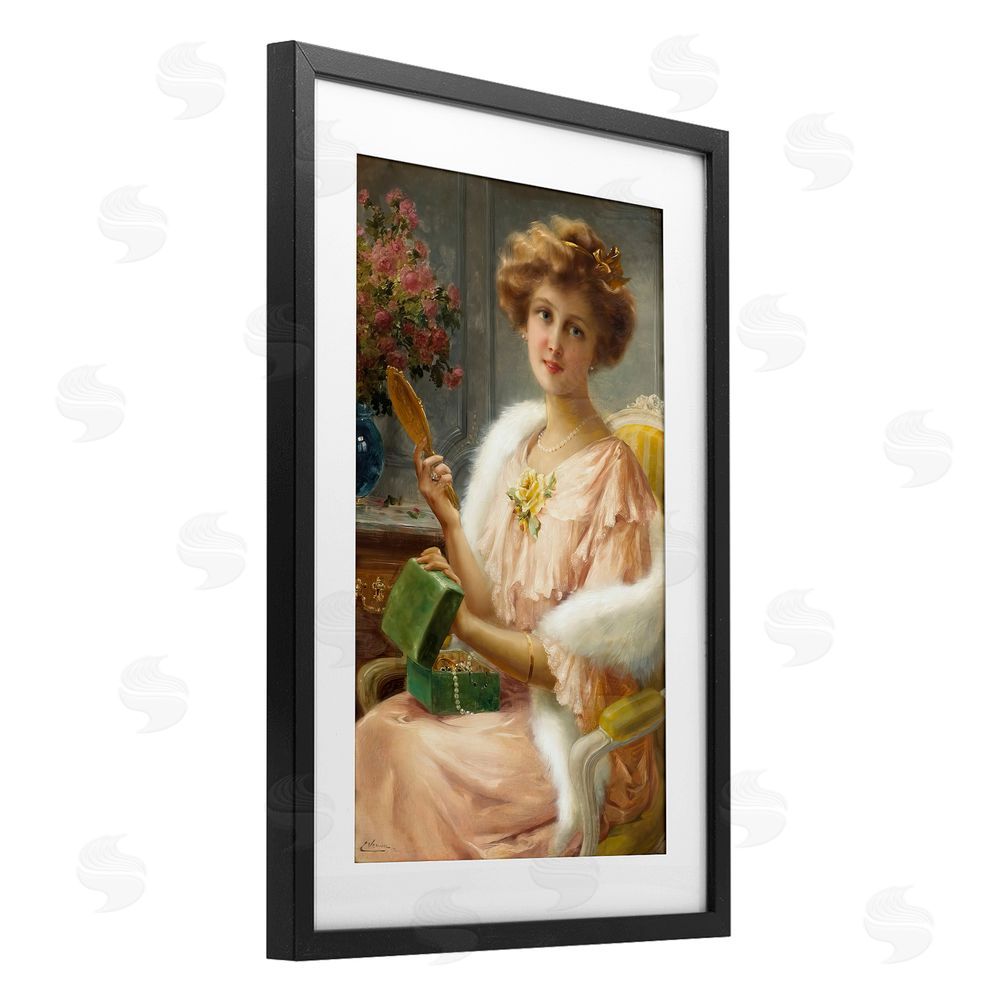 Tina LeCour Young Lady with Mirror Black Framed Print Under Glass Wall Art