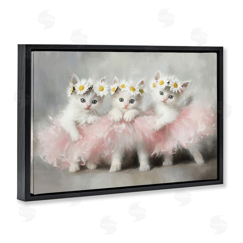 Tina LeCour Dancing Kittens in Tutus Black Floating Frame Wall Art Print