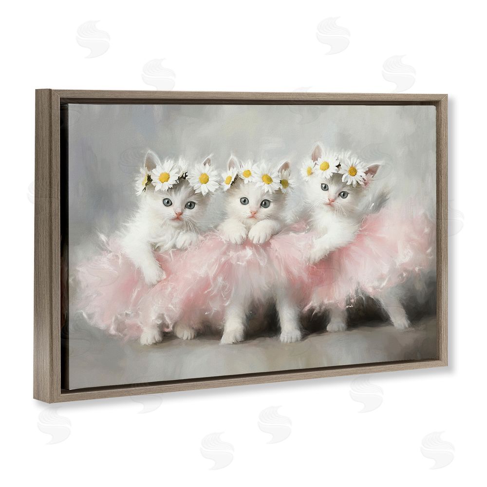 Tina LeCour Dancing Kittens in Tutus Brown Floating Frame Wall Art Print
