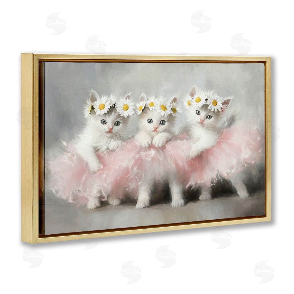Tina LeCour Dancing Kittens in Tutus Gold Floating Frame Wall Art Print