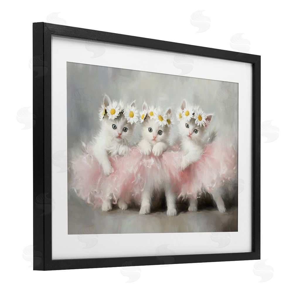 Tina LeCour Dancing Kittens in Tutus Black Framed Print Under Glass Wall Art