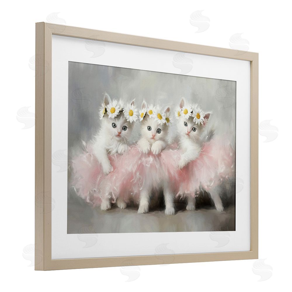 Tina LeCour Dancing Kittens in Tutus Birch Framed Print Under Glass Wall Art