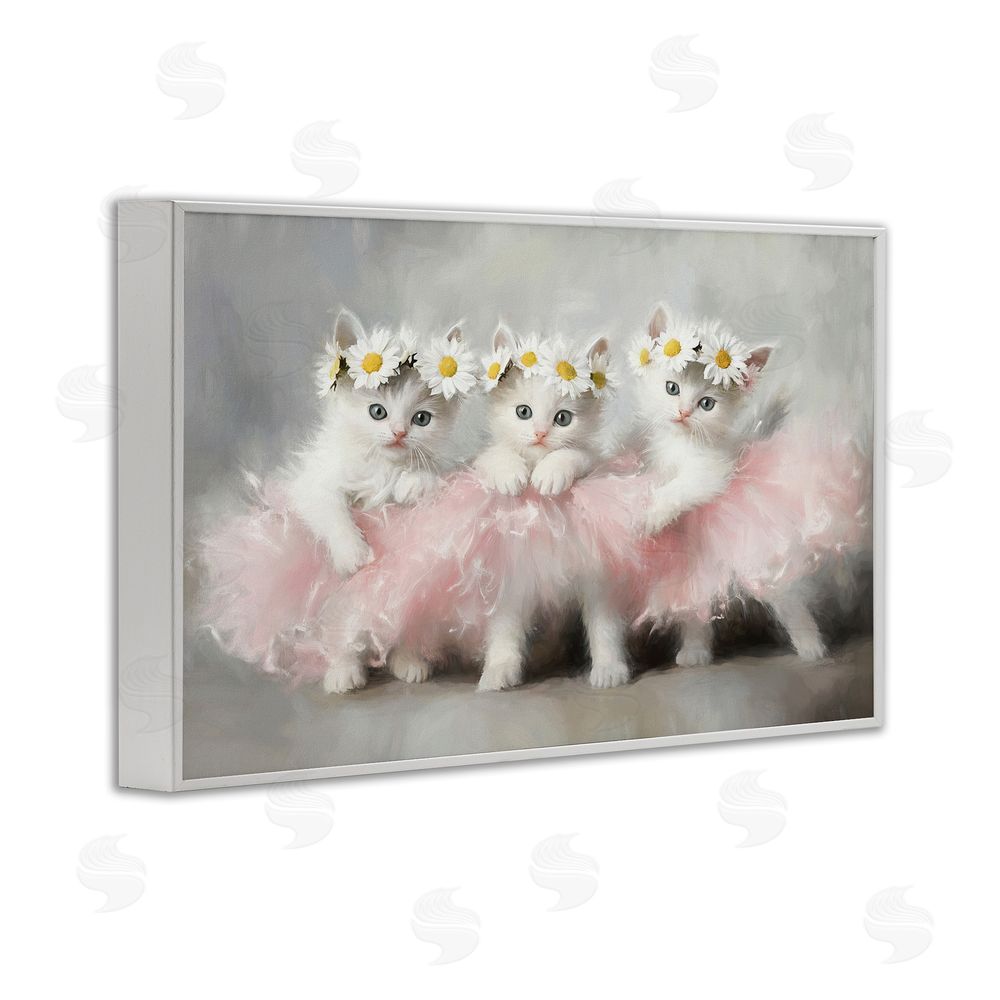 Tina LeCour Dancing Kittens in Tutus White Framed Giclee Wall Art Print