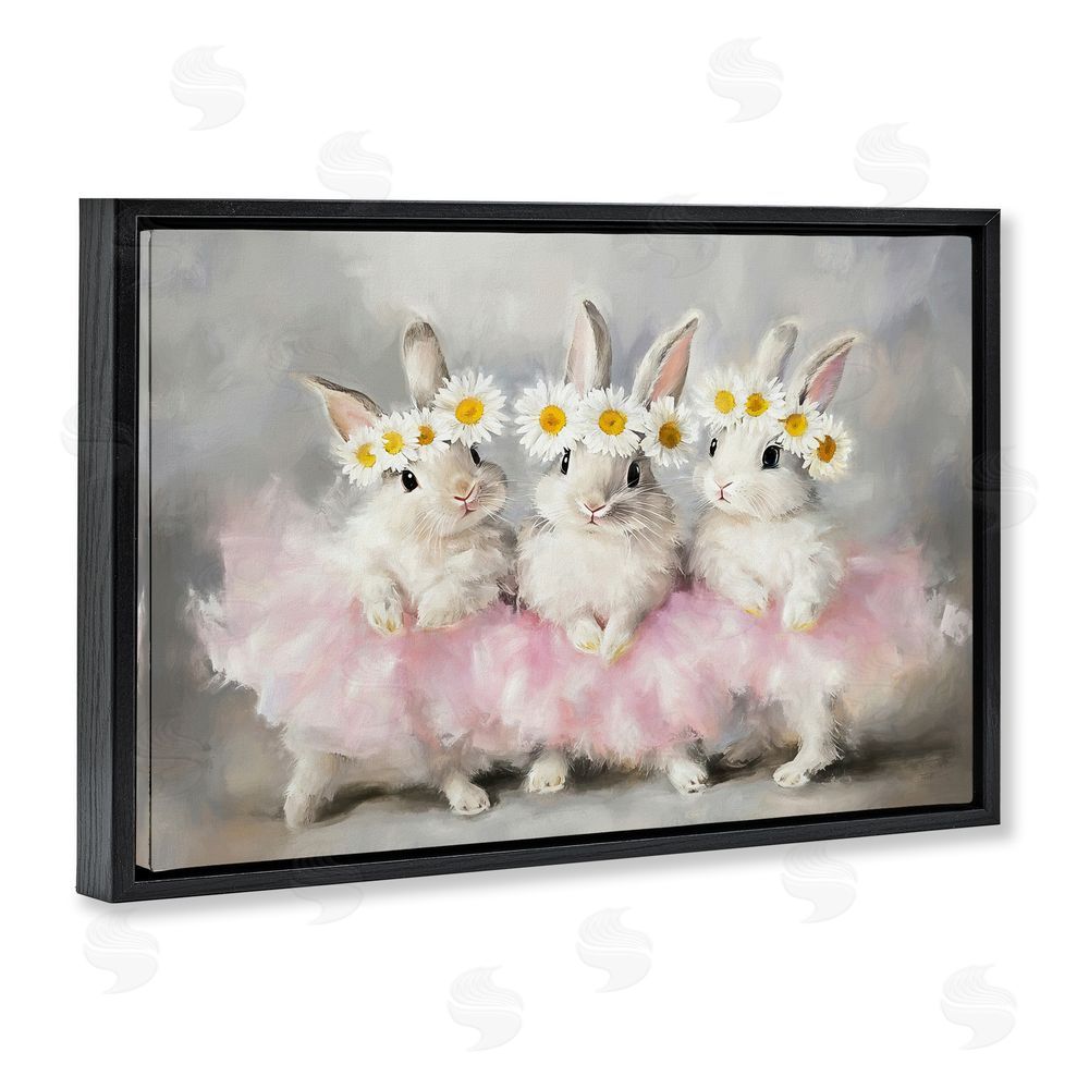 Tina LeCour Dancing Bunnies in Tutus Black Floating Frame Wall Art Print