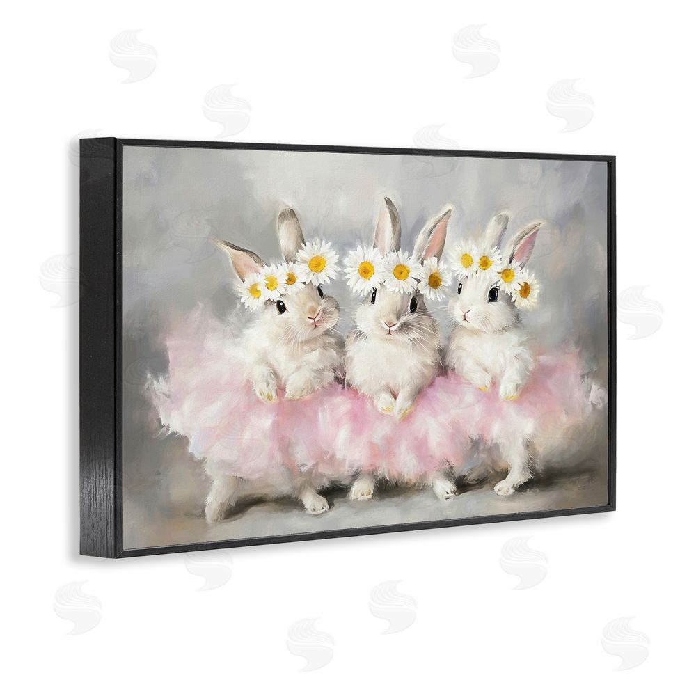 Tina LeCour Dancing Bunnies in Tutus Black Framed Giclee Wall Art Print