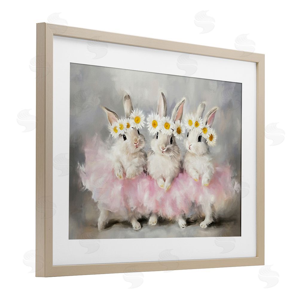 Tina LeCour Dancing Bunnies in Tutus Birch Framed Print Under Glass Wall Art