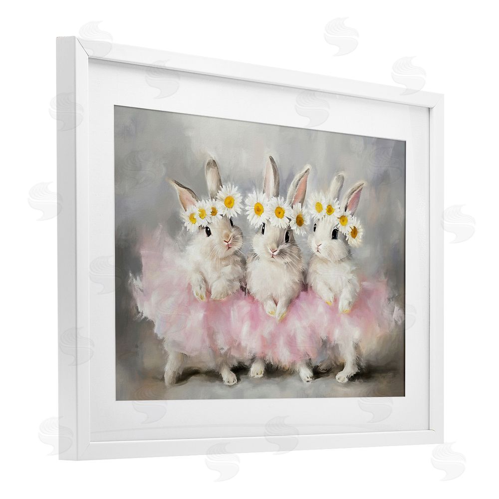 Tina LeCour Dancing Bunnies in Tutus White Framed Print Under Glass Wall Art