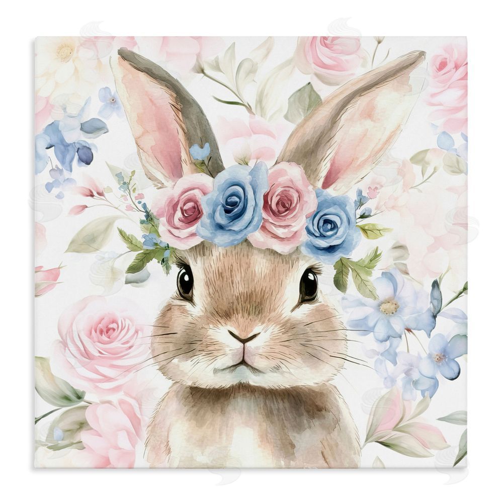 Tina LeCour Flower Power Bunny Stretched Canvas Wall Art