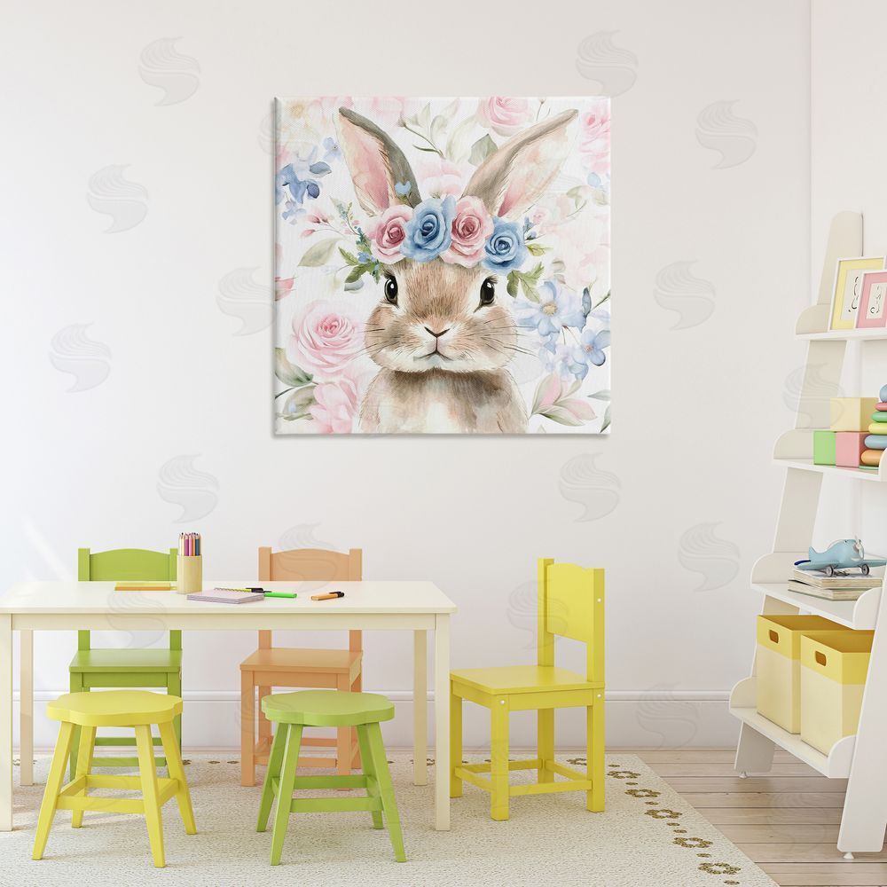 Tina LeCour Flower Power Bunny Stretched Canvas Wall Art in Room