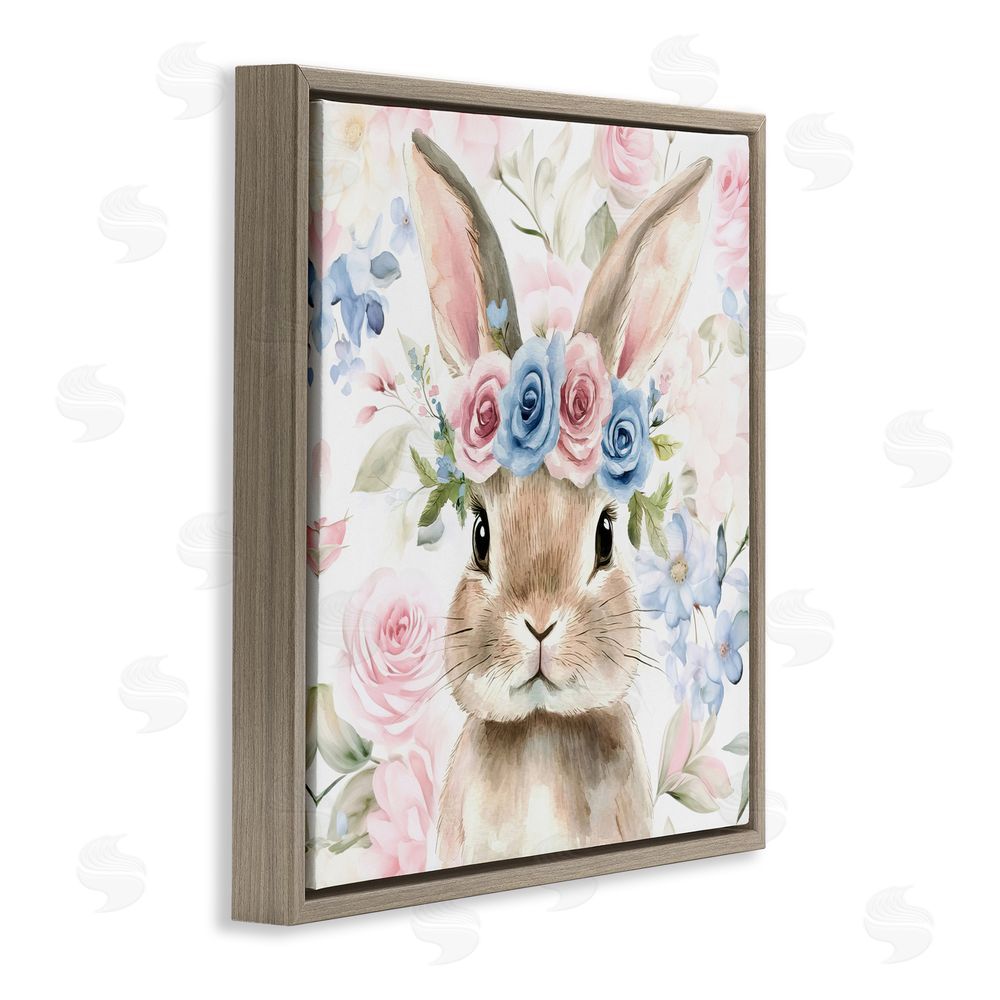 Tina LeCour Flower Power Bunny Brown Floating Frame Canvas Wall Art