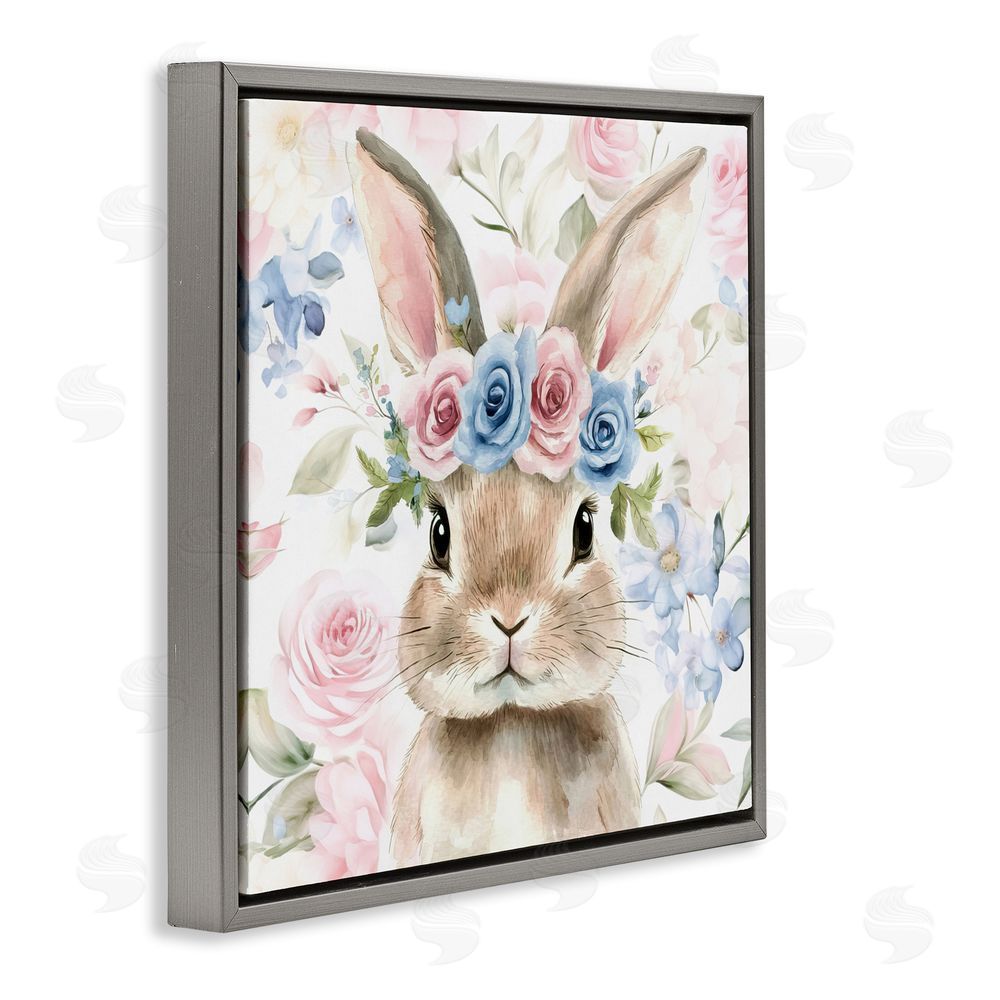 Tina LeCour Flower Power Bunny Gray Floating Frame Canvas Wall Art