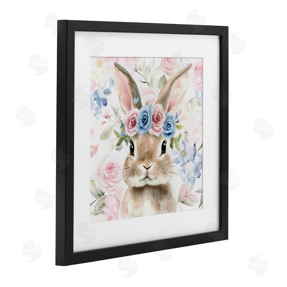 Tina LeCour Flower Power Bunny Black Framed Print Under Glass with Mat Wall Art