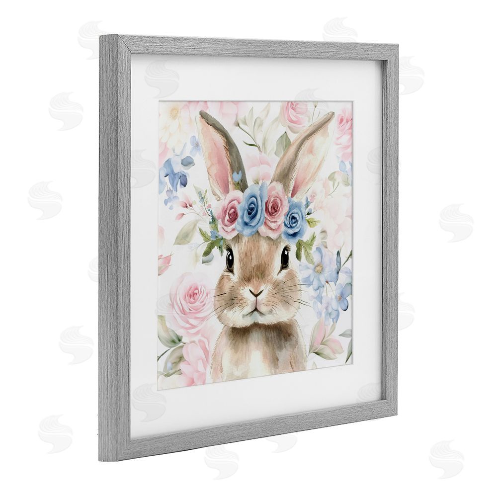 Tina LeCour Flower Power Bunny Gray Framed Print Under Glass with Mat Wall Art