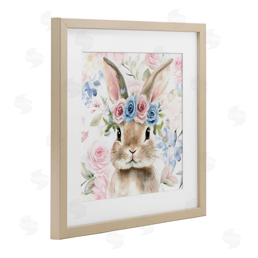 Tina LeCour Flower Power Bunny Brown Framed Print Under Glass with Mat Wall Art
