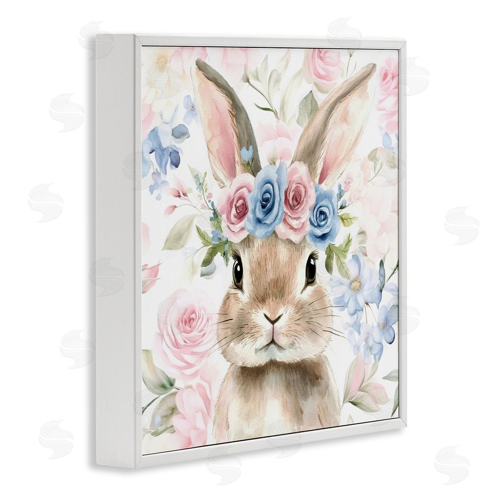 Tina LeCour Flower Power Bunny White Framed Giclee Wall Art Print