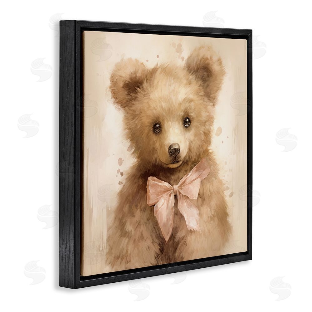 Tina LeCour Little Baby Bear Black Floating Frame Canvas Wall Art