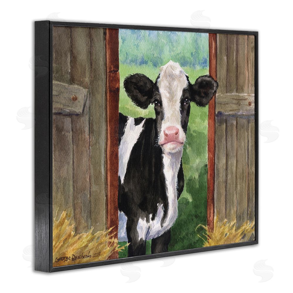 George Dyachenko Cow in Wooden Gate Black Framed Giclee Wall Art Print