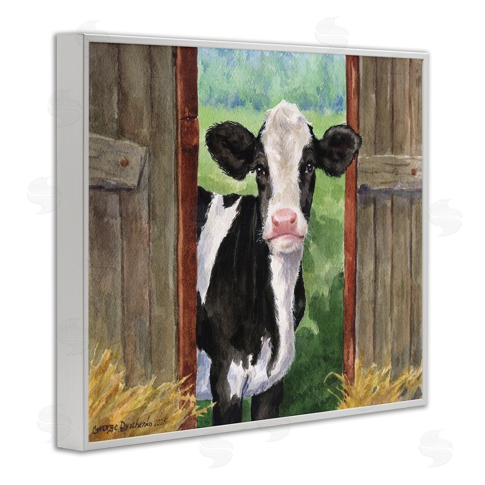 George Dyachenko Cow in Wooden Gate White Framed Giclee Wall Art Print