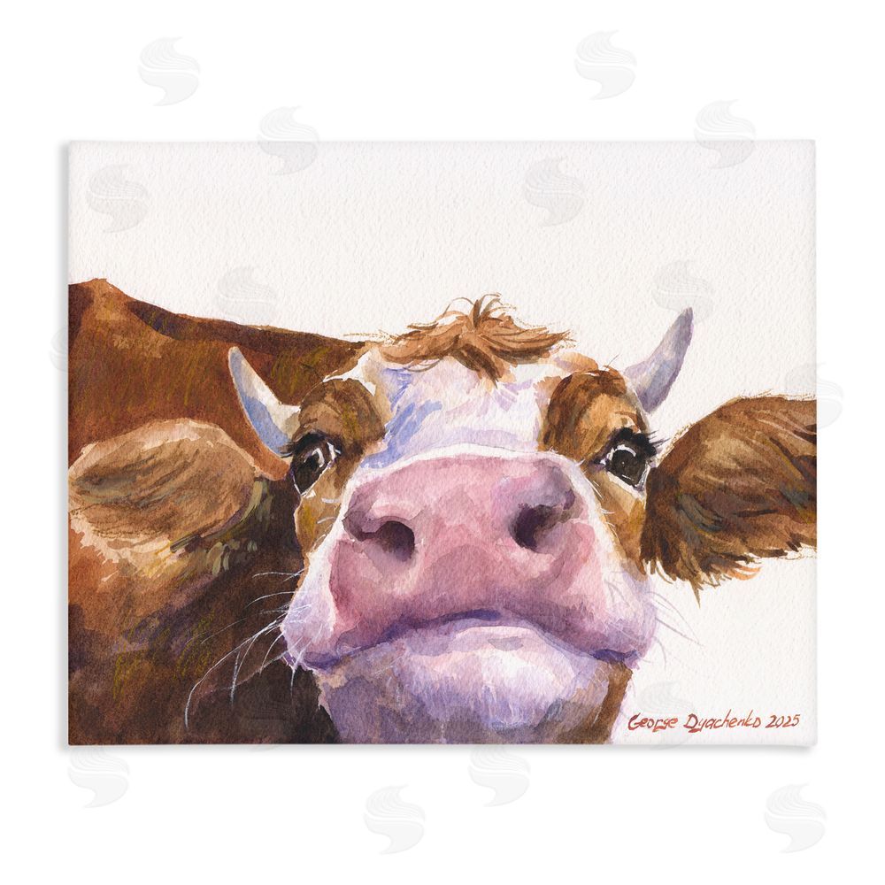 George Dyachenko Cute Cow Close Up Stretched Canvas Wall Art Print