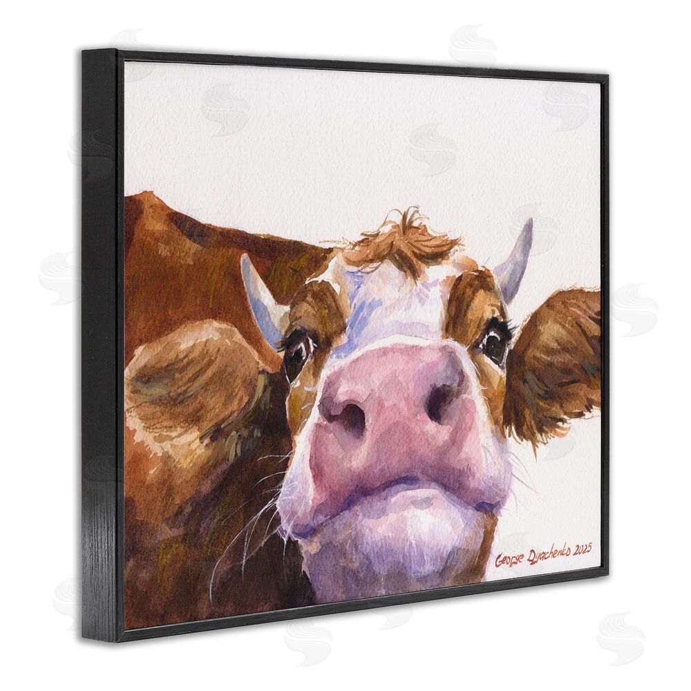 George Dyachenko Cute Cow Close Up Black Framed Giclee Wall Art Print