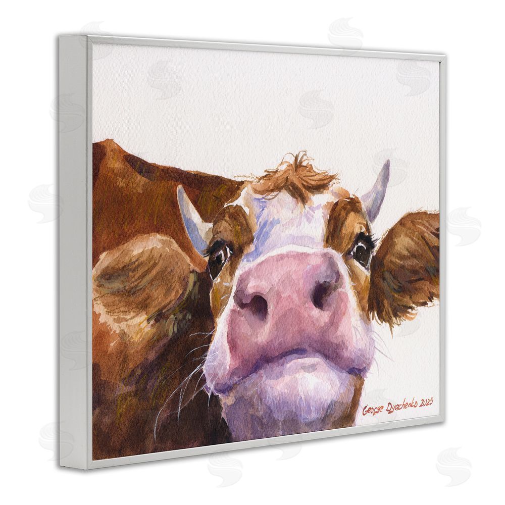 George Dyachenko Cute Cow Close Up White Framed Giclee Wall Art Print