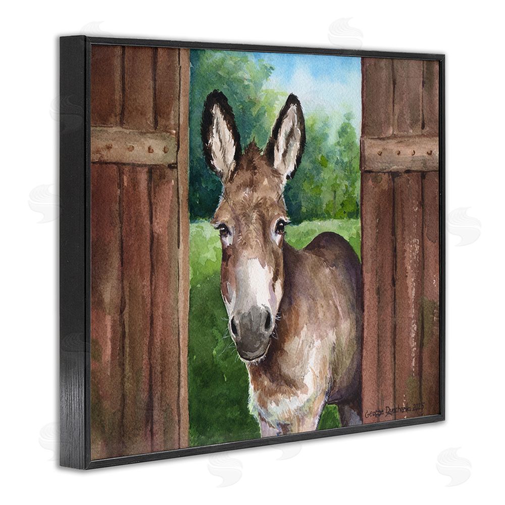George Dyachenko Donkey in Wooden Gate Blacked Framed Giclee Wall Art Print