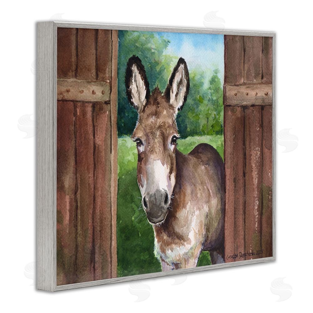 George Dyachenko Donkey in Wooden Gate Gray Framed Giclee Wall Art Print