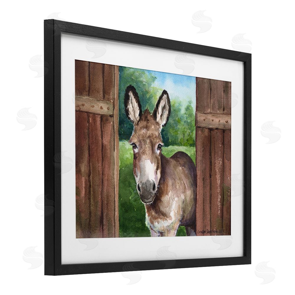 George Dyachenko Donkey in Wooden Gate Black Framed Print Under Glass with Mat Wall Art