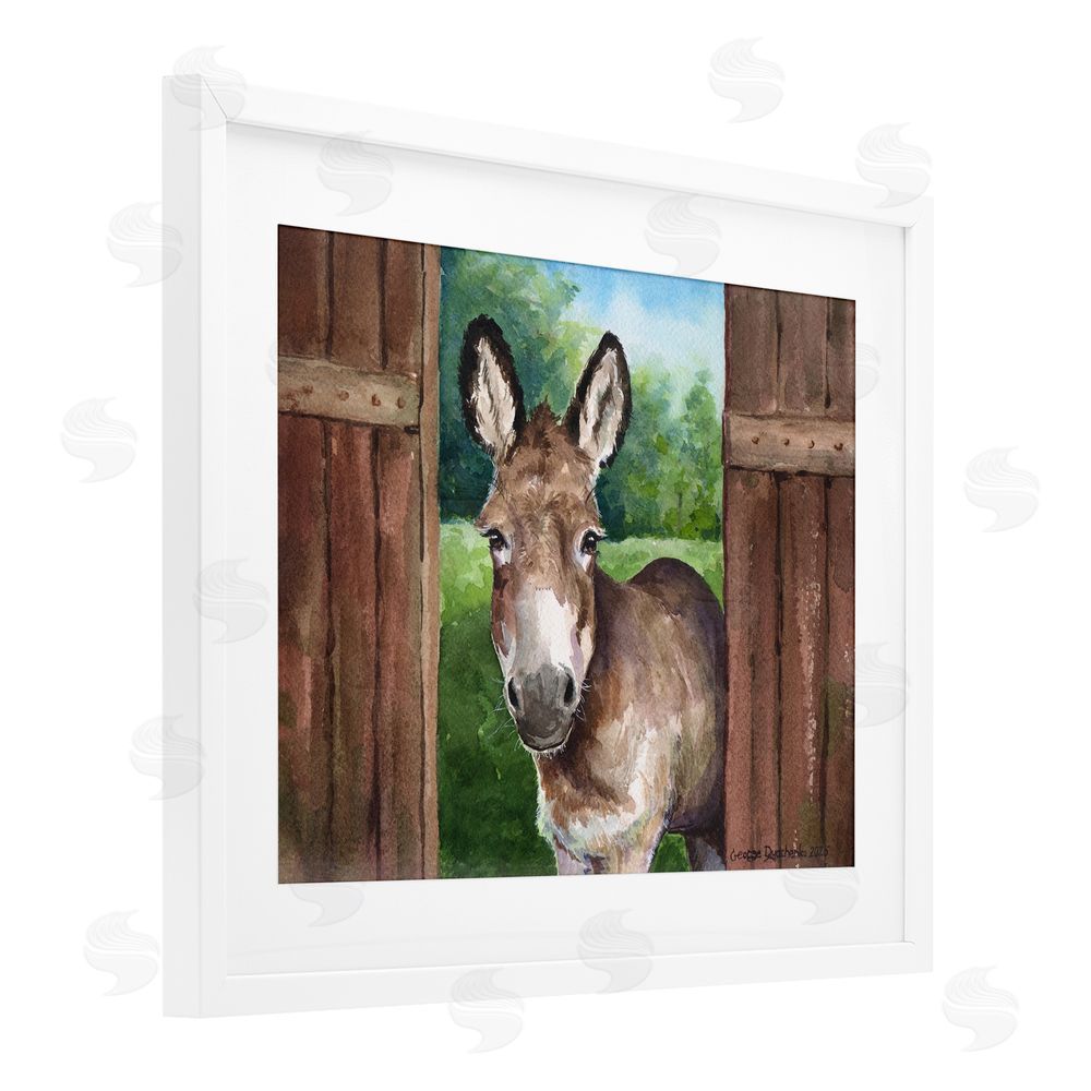 George Dyachenko Donkey in Wooden Gate White Framed Print Under Glass with Mat Wall Art
