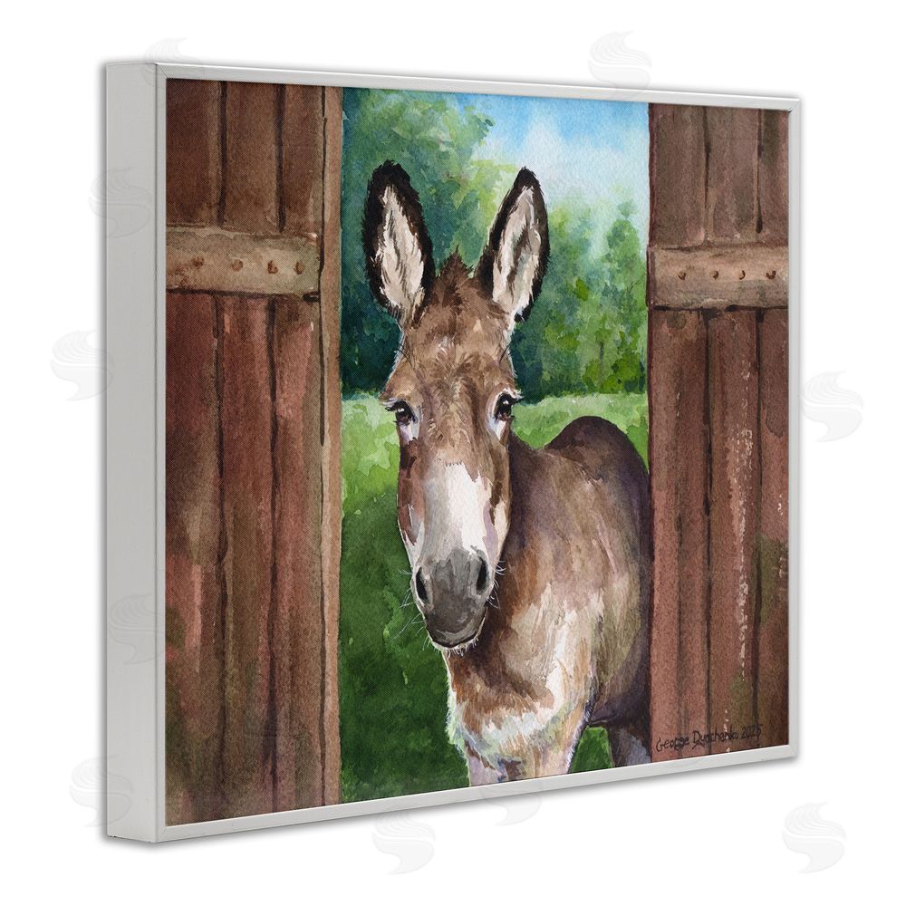 George Dyachenko Donkey in Wooden Gate White Framed Giclee Wall Art Print