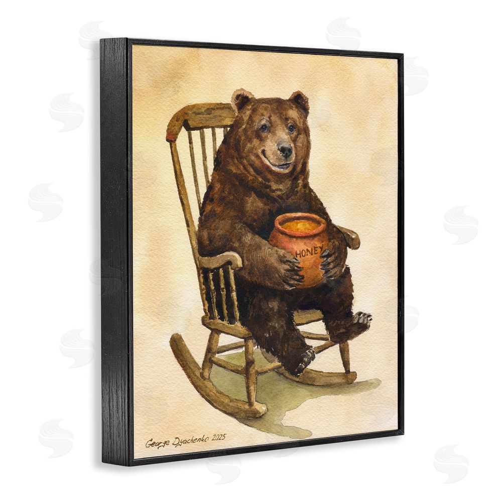George Dyachenko Happy Bear & Pot of Honey Black Framed Giclee Wall Art Print