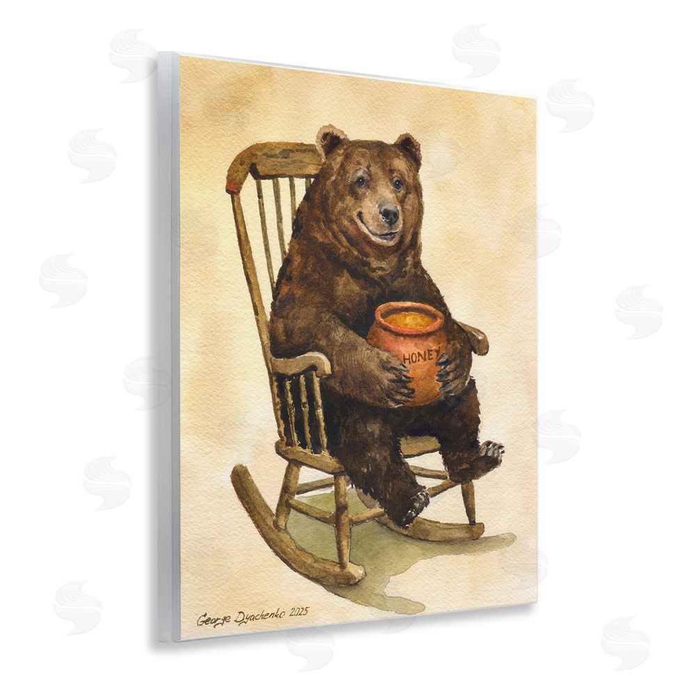George Dyachenko Happy Bear & Pot of Honey Wooden Wall Plaque Art Print