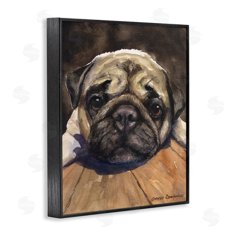 George Dyachenko Pug Soulful Portrait Black Framed Giclee Wall Art Print