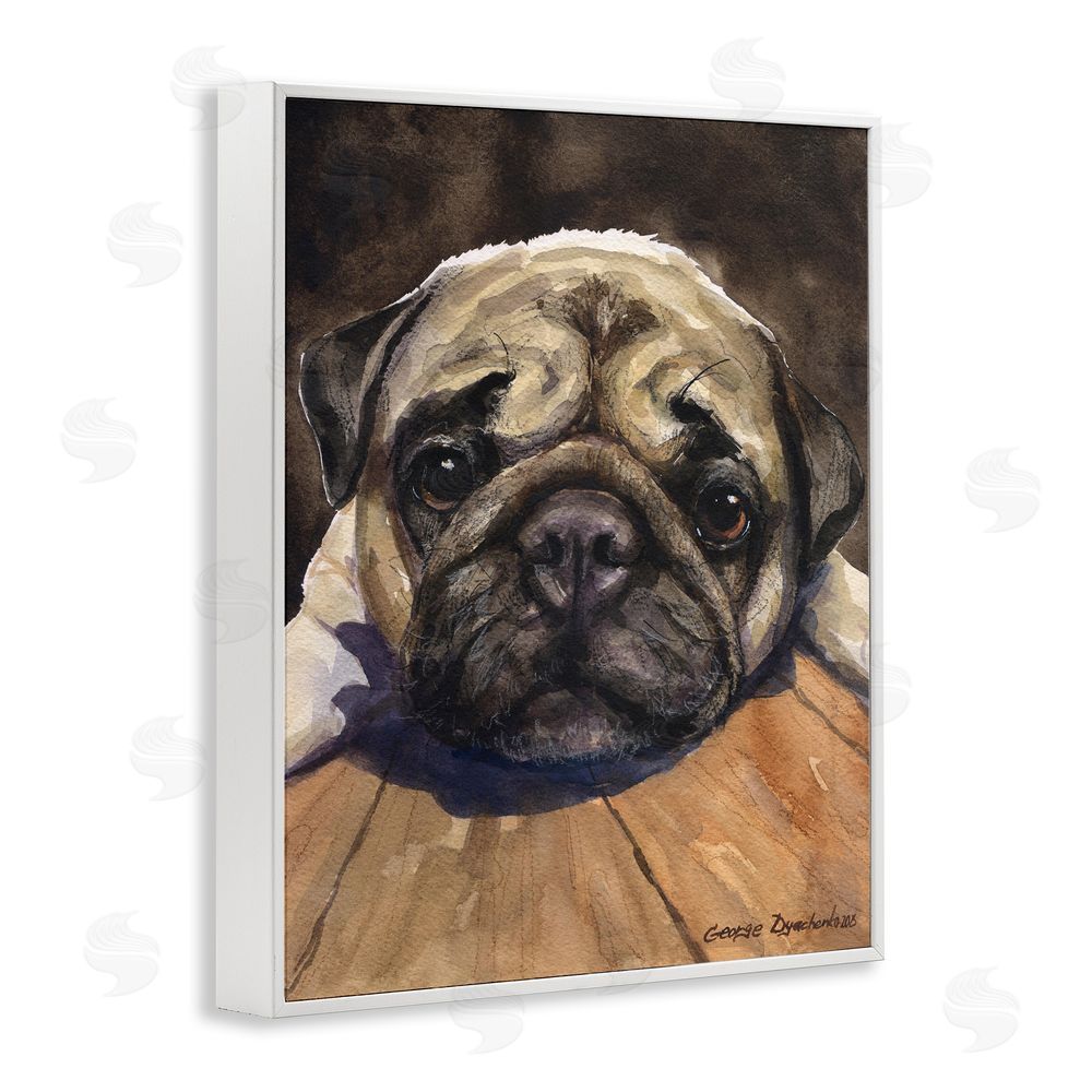 George Dyachenko Pug Soulful Portrait White Framed Giclee Wall Art Print