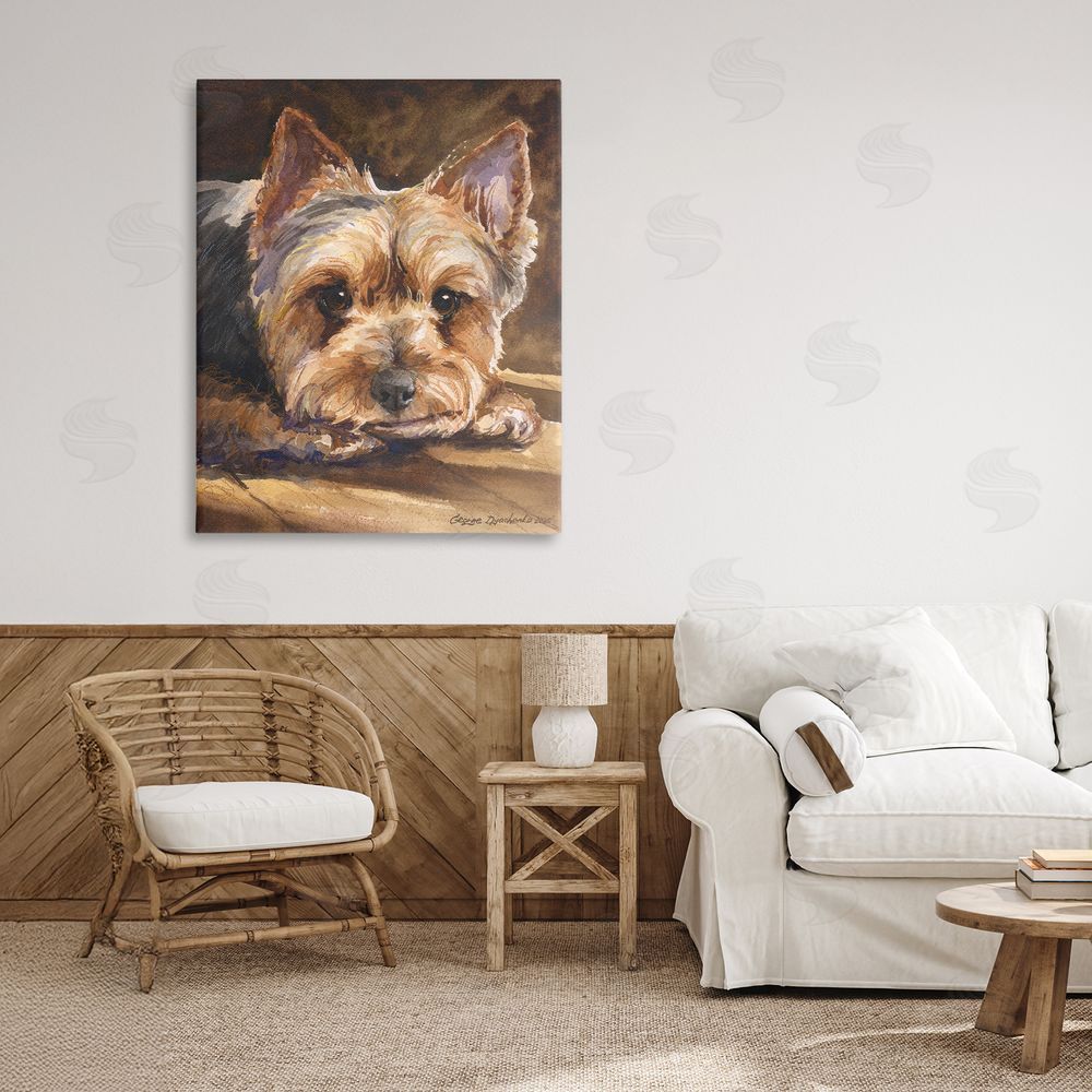 George Dyachenko Yorkshire Terrier Portrait Stretched Canvas Wall Art Print in Room