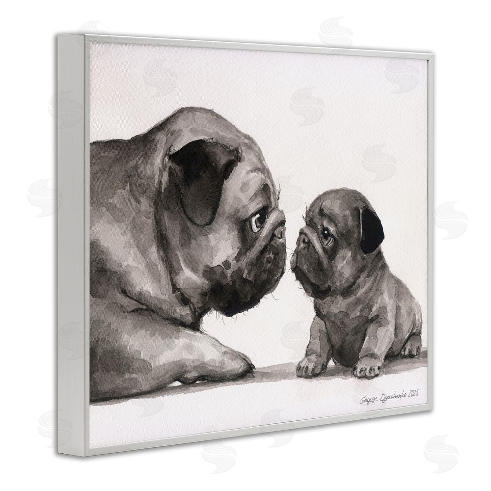 George Dyachenko Pug And Her Puppy White Framed Giclee Wall Art Print