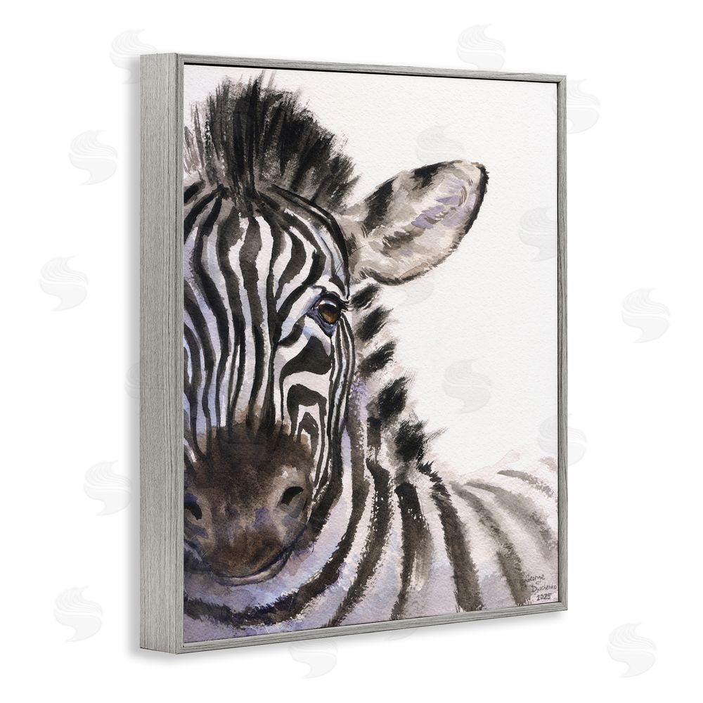 George Dyachenko Zebra Portrait on White Gray Framed Giclee Wall Art Print