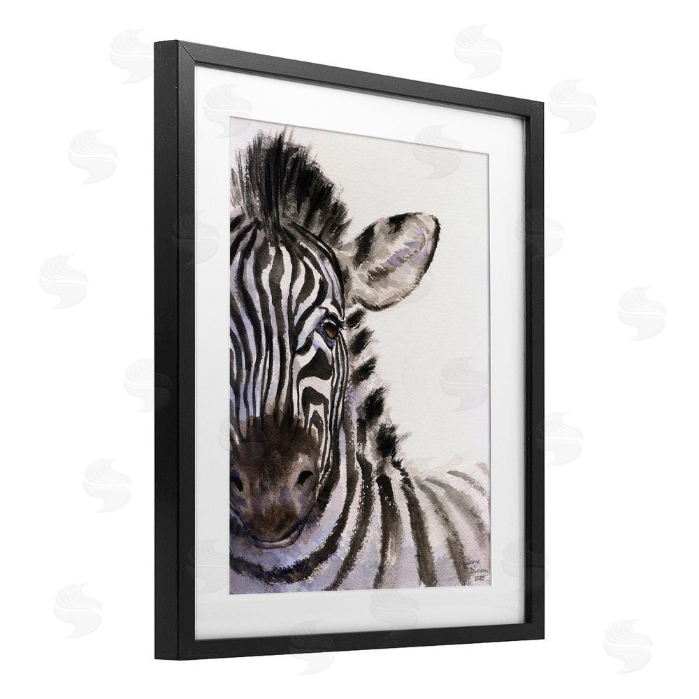 George Dyachenko Zebra Portrait on White Black Framed Print Under Glass with Matting Wall Art