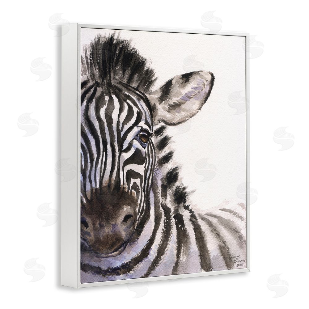 George Dyachenko Zebra Portrait on White White Framed Giclee Wall Art Print