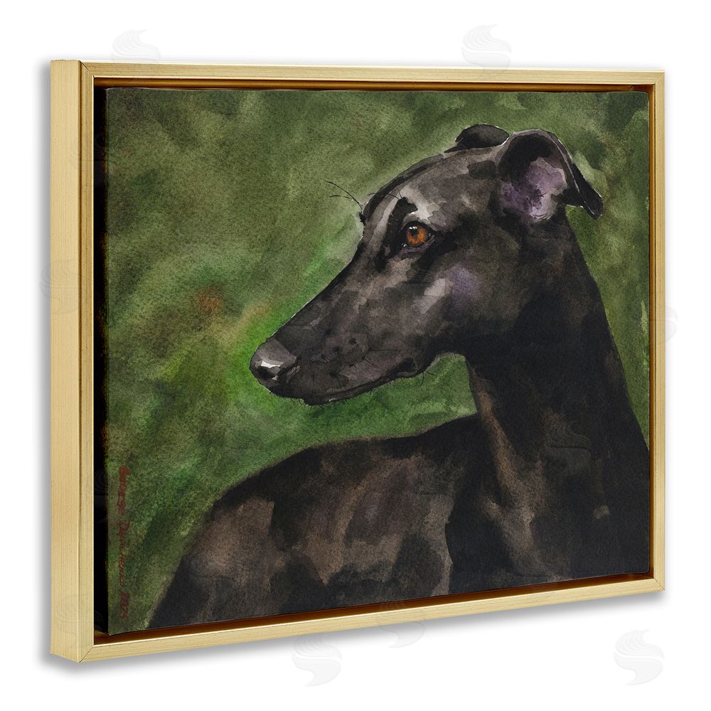 George Dyachenko Black Greyhound Portrait Gold Floating Frame Canvas Wall Art Print