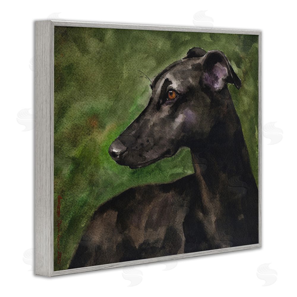 George Dyachenko Black Greyhound Portrait Gray Framed Giclee Wall Art Print