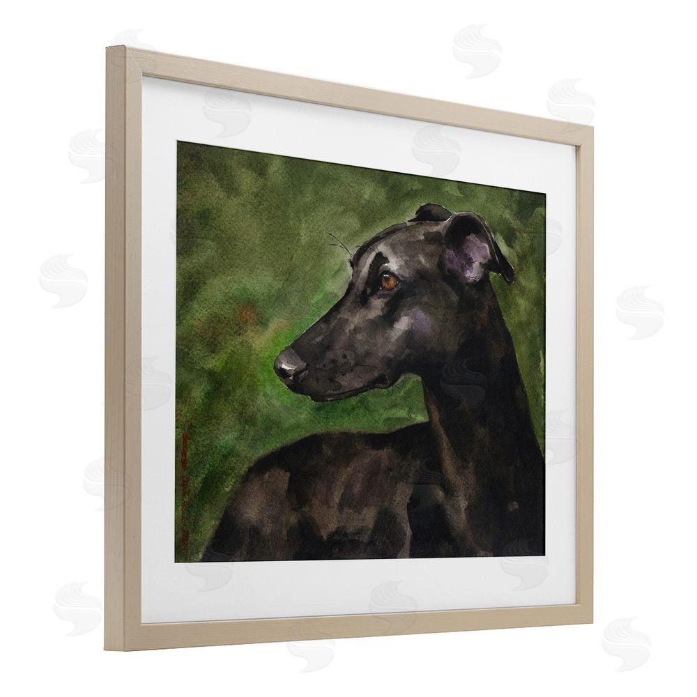 George Dyachenko Black Greyhound Portrait Birch Framed Print Under Glass Wall Art